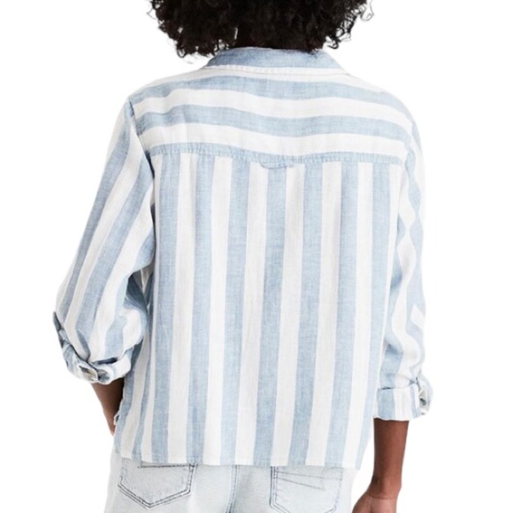 American 🦅 Linen Striped Top (Beach Boho Coastal Festival Hippie Indie Nautical) - Picture 2 of 6
